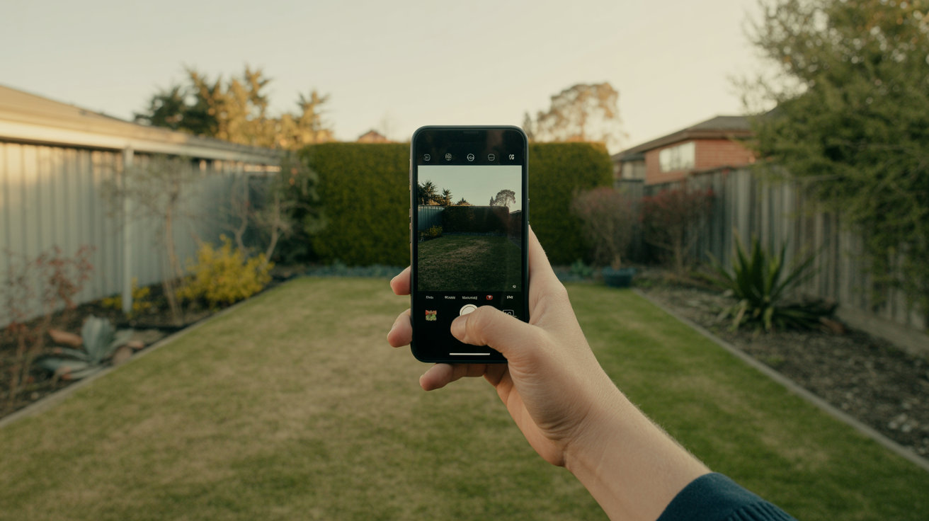 Personne prenant en photo un jardin vide